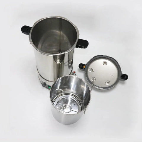 24L stainless steel lab autoclave with detachable lid and perforated inner basket for sterilization