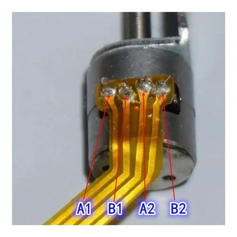 Close-up of wiring on 5V 30mm Linear Actuator For Precise Motion With 8mm Travel, 2-Phase 4-Wire Stepper Drive