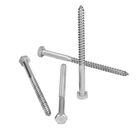 Beefy Stainless Steel Wood Hex Lag Self Tapping Screws M8x120MM with integrated design shown in various angles