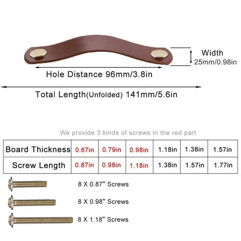 4 Pack Soft Genuine Leather Drawer Pulls Handles For Cabinets Wardrobes And Kitchen Closets 5.6 Inch Brown With Multiple Screws Included