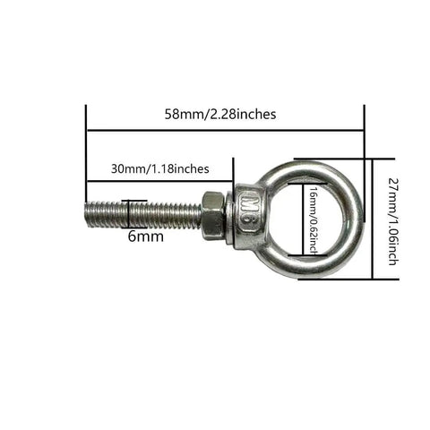 5 Piece 304 Stainless Steel Eye Bolts Set With Nuts And Flat Washers, M6 Shoulder Eyebolts For Tough As Nails Heavy Duty Lifting Rings
