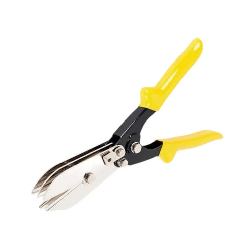 Heavy Duty Duct Crimping Tool For 24 To 28 Gauge Sheet Metal With Five Cutter Gutter Crimper, ergonomic yellow handles close-up