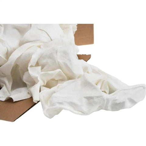 Reclaimed White Cotton T Shirt Rags for Shop Use Prewashed and Sanitized Low Lint Soft and Absorbent Rag Cloths in box