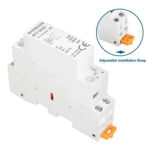 Beefy 110V AC 2 Pole Contactor With 2NO Normally Open Contacts, 25A Rating, Dual Circuit DIN Rail Mount For HVAC, Motors, Pumps
