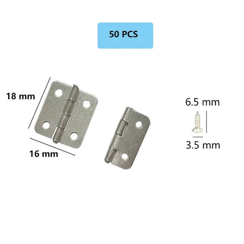 Antique Mini Hinges 50 Piece Set With Replacement Screws For Wooden Boxes Jewelry Chests And Cabinets DIY Projects 18x16mm Nickel Finish