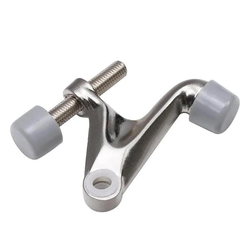 Adjustable Heavy Duty Hinge Pin Door Stopper Set Two Pack Sized 2-3/8 By 15/16 Inches Brushed Satin Nickel Finish Gray Rubber Bumper Tips