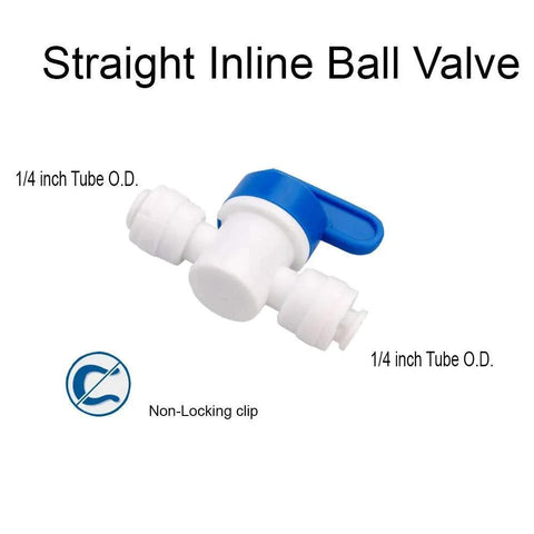 Inline Shut Off Ball Valve For Quarter Inch OD Tubing And Hose, Plastic Quick Connect Fittings For Water Purifier RO DI System, Food Grade Materials, Pack Of 10 By PureSec