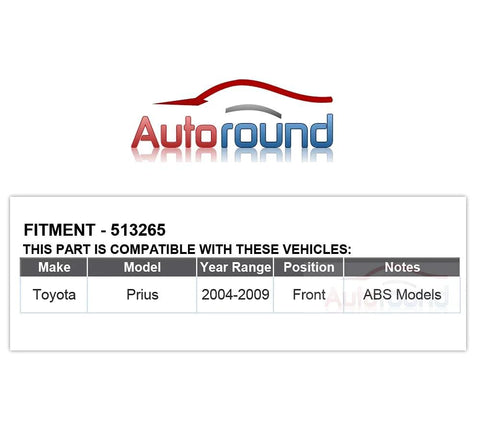 Compatibility chart for Toyota Prius 2004-2009 front ABS models by Autoround.