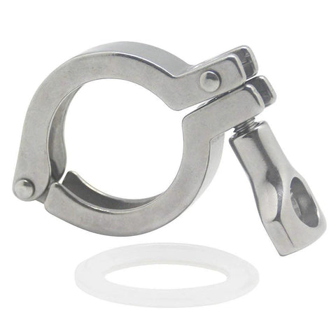 Stainless steel 1.5-inch tri-clamp with wing-nut ferrule and silicone gasket