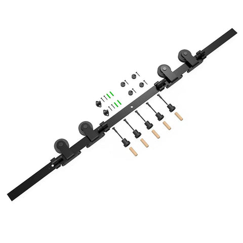 Bypass Sliding Barn Door Rail Hardware Kit, Heavy Duty Carbon Steel Tracks, Double Door System, black powder coat components