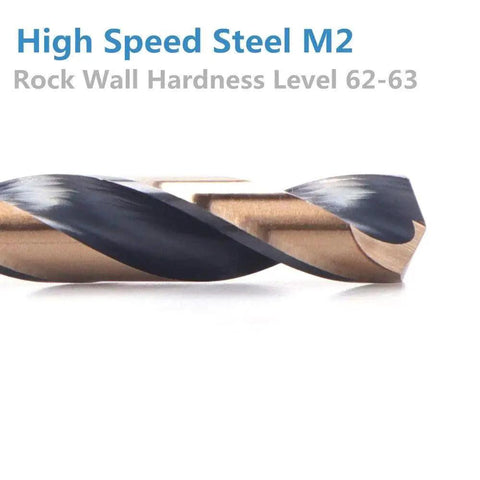 Close-up of 17/64 inch cobalt drill bit from the Cobalt Drill Bits Set Of 12 17/64 Inch Black And Gold Coated Twist Drill Bits For Metal M2 High Speed Steel With HRC 62 63 Hardness Durable Precision Bits For Automotive Home Improvement And Workshop Projects.