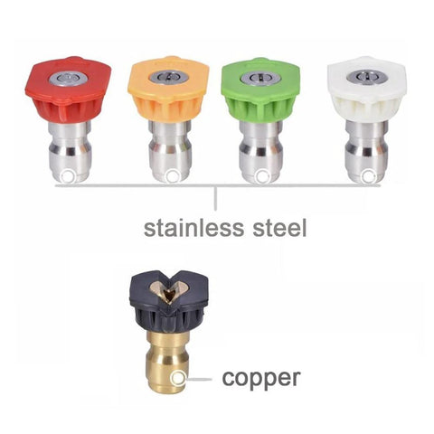 Twinkle Star pressure washer nozzle tips set, 1/4 inch fittings, four color-coded stainless steel tips.