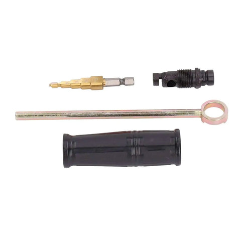 Components of 360 Degree Double Head Metal Cutter Tool With Electric Nibbler Attachment, includes rod and attachments for sheet metal cutting.