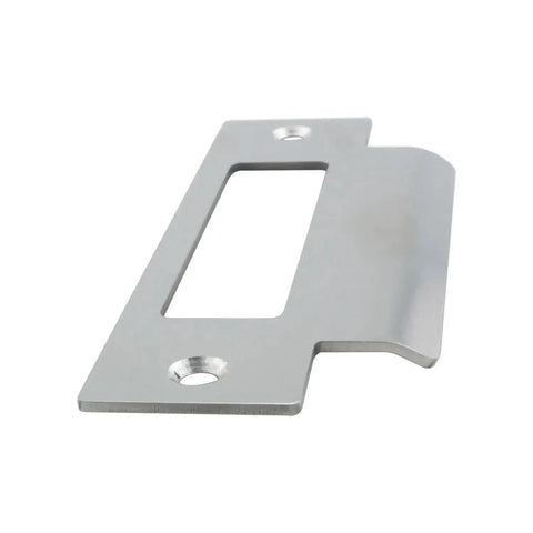 Side view of Universal 4 7/8 Inch Latch Strike Plate Backplate Kit in Iron with Brushed Zinc Finish