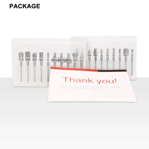 10 Piece High Speed Steel HSS Router Bits Set With 1 8th Inch Shank 3mm in packaging, for rotary tools use in woodworking and carving.