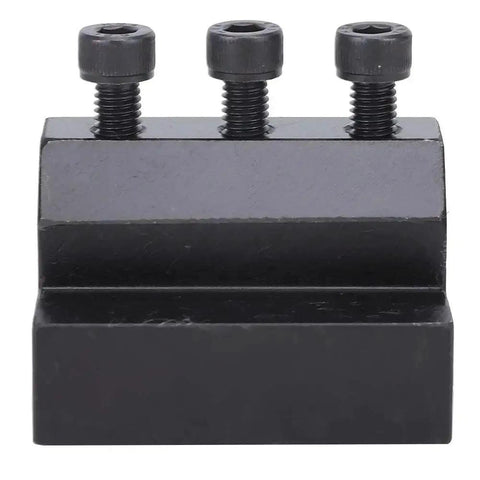 Inner Diameter CNC Lathe Tool Holder For Straight Shank Tools, three screw holes, black metal, front view.