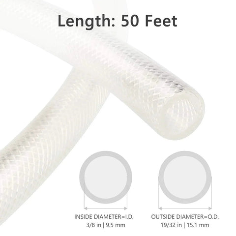 Heavy Duty Braided Clear PVC Tubing Three Eighth Inch ID 50 Feet High Pressure Reinforced Hose Built To Last For Water Air And Liquids BPA Free