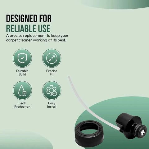 Replacement cap and straw assembly for Bissell Little Green Machine cleaners; black cap with white straw, front view