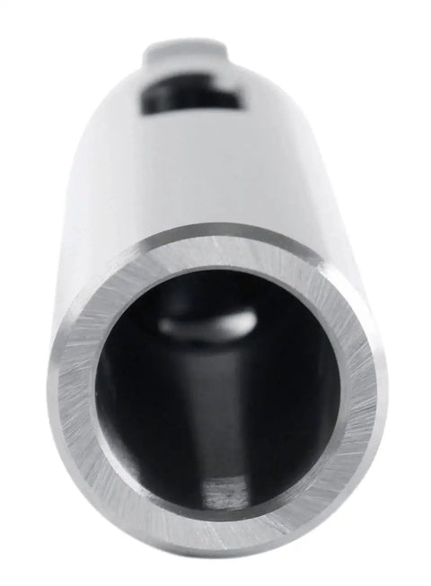 MT2 to MT3 Morse taper sleeve adaptor, hardened and ground, silver metal, front view