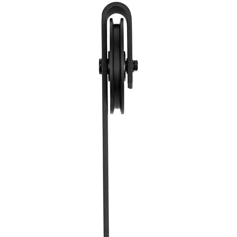 Heavy Duty Sliding Barn Door Hardware Kit With 6.6 Ft Rail In Black Finish Sturdy Large Wheel Design side view showing wheel detail