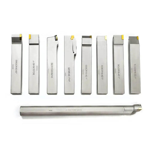 Beefed Up 1 Inch Shank Heavy Duty Indexable Carbide Lathe Tool Holder Set With Boring Bar 9 Pieces CNC Nickel Plated Insert Holders
