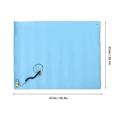 Blue ESD Safe Anti Static Mat For Electronics Repair With Grounding Wire, Flexible Rubber Workstation Mat, 26.4 By 20.1 Inches