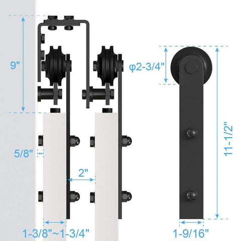 Dimensions of Bypass Sliding Barn Door Hardware Kit For Four Doors Double Track 12 Foot Rail System With Junction Plates