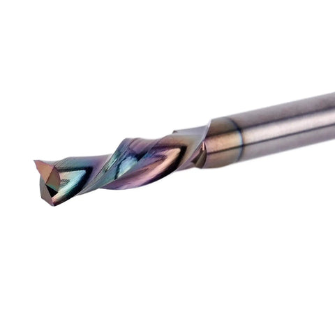 Downcut Spiral Router Bit For Woodworking With One Inch Cutting Length And Quarter Inch Cutting Diameter Quarter Inch Shank Two And One Half Inch Overall Length Extra Long Life Coating For Sharp Smooth Mortises And Slots SpeTool close-up