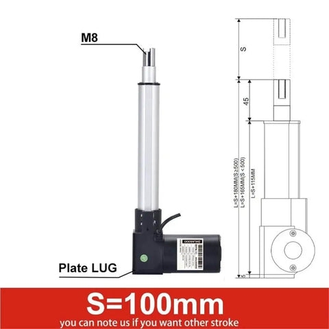 Beefy 100Mm Stroke Electric Linear Actuator With Position Feedback, diagram and specifications shown
