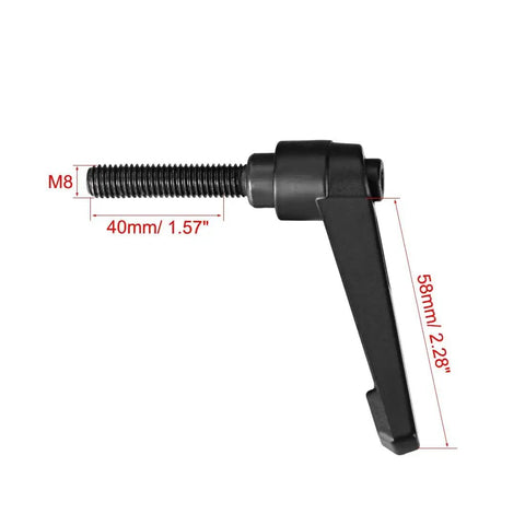 Side view of M8x40mm Adjustable Clamping Lever With Quick Release Locking Push Button Black, 40mm bolt, 58mm lever