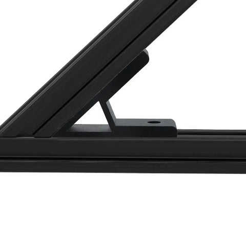 Close-up of 4 Pack 45 Degree Aluminum Corner Brackets for 3030 Extrusions Black with mounting screws and nuts in profile view