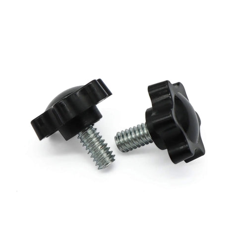 1/4-20 Threaded Knurled Thumb Nuts With Black Grip Knob Screws for Quick Hand Tightening, shown in a side view.