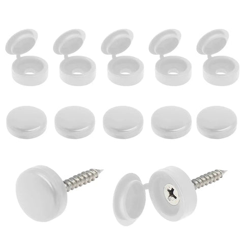 200 Pack White Hinged Screw Cover Caps Made From Durable Plastic With Snap On Foldable Design For Covering Screw Heads