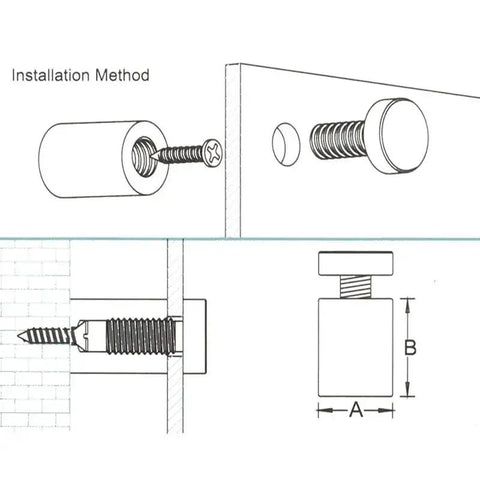 Installation diagram of Pro Grade Sign Standoff Kit One Half Inch By Three Quarters Inch Solid Aluminum Mounting Hardware.
