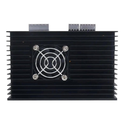 Front view of TE Series Digital Stepper Driver for Nema 34 Motors, 2.4-7.2A, showing cooling fan and connectors, 20-80VAC/30-100VDC.