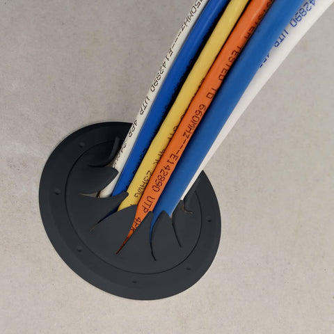 Construct Pro cable pass-through port, 2-inch inner diameter, black, spring-lock base with colored cables
