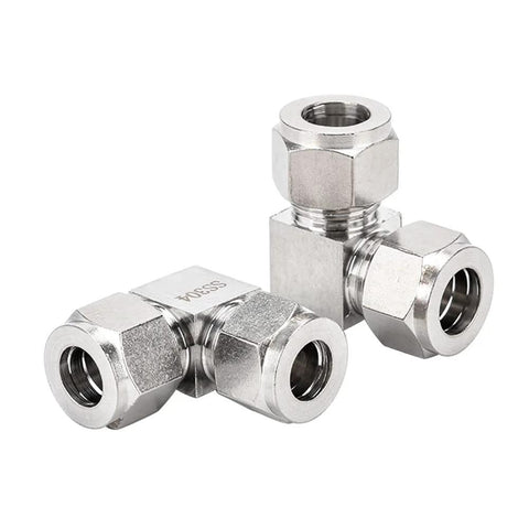 Pysrych 304 stainless steel 90-degree compression tube elbow fitting, 3/8 in OD x 3/8 in OD, pack of 2, Amazon brand.