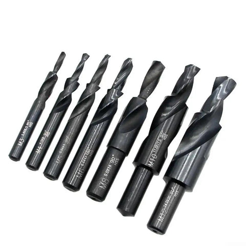 Set of Dual Function HSS Cobalt Two Stage Step Drill Bit For Metal With 90 And 180 Degree Second Stage Profiles, various sizes.