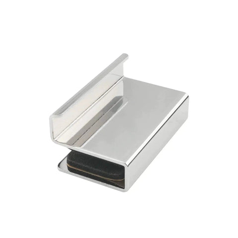 2 Pack 1.6 Inch Glass Finger Edge Pull Handle for Display Cabinets and Window Doors, polished chrome clip, no drill installation