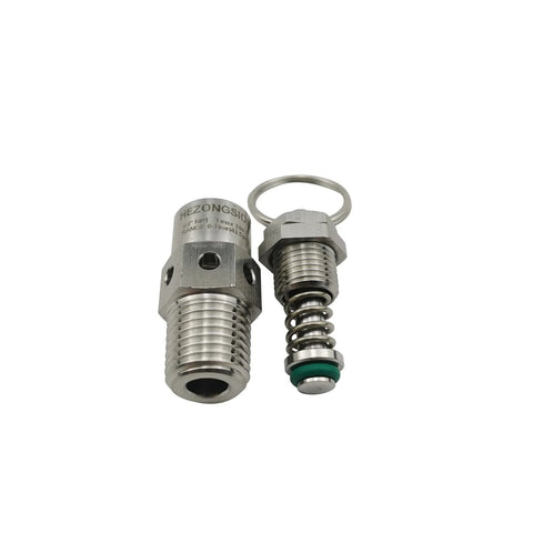 HEZONGSION 1/4-inch NPT male adjustable pressure relief safety valve pair in SS304 stainless steel, spring-loaded