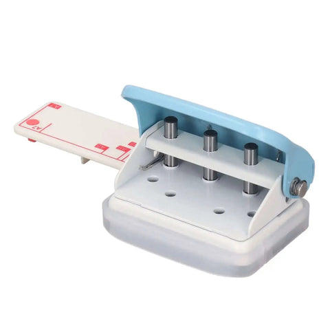 Three Hole Paper Punch Handheld For Office And School, 5 Sheet Capacity, 5.5mm Holes At 19mm Spacing, metal body with scrap collector