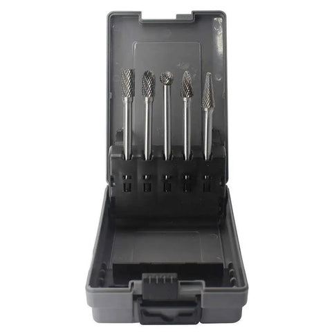 Heavy Duty 5 Piece Carbide Burrs Set JESTUOUS Pro Grade One Quarter Inch Shank Extended Long Double Cut Edge for Die Grinder Bits in case