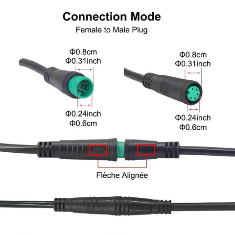 Extension Cable For Electric Bike Gear Sensor And Display, Waterproof IPX6 Connectors, 2-Pin 3-Pin 5-Pin Options, female to male plug
