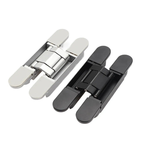 2 Pack Invisible Door Hinges For Outward Opening Wood Doors, Hidden Cross Style Hinge With 180 Degree Swing, Silver and Black Finish