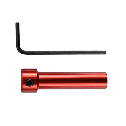 Two-piece tool set: red aluminum quick-install socket adapter and black L-shaped Allen wrench.