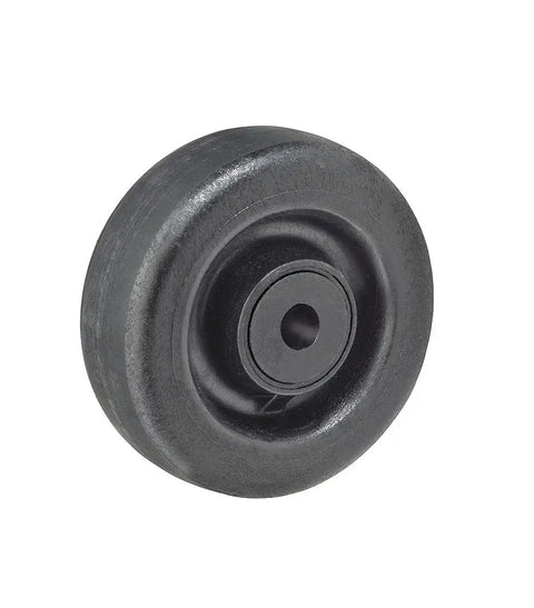 Close-up of a caster wheel from the Beefy Heavy Duty High Temperature Bakery Oven Rack Casters Set With Four Inch Wheels And One And Three Eighths Inch Mounting Plate Three Hundred Pound Capacity Withstand 480 F Continuous And 550 F Intermittent Box Of Four ShopCraft.
