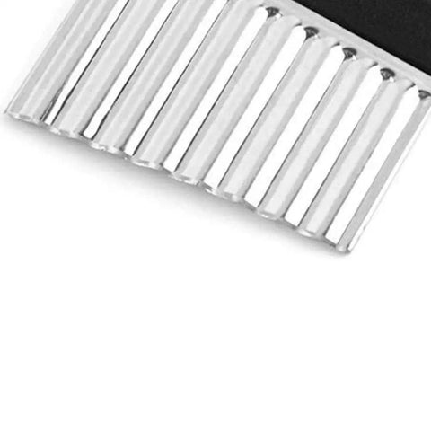 Close-up of Crinkle Cutter For Veggies With Wave Blade, Stainless Steel French Fry Slicer, showing detailed wave blade edge.