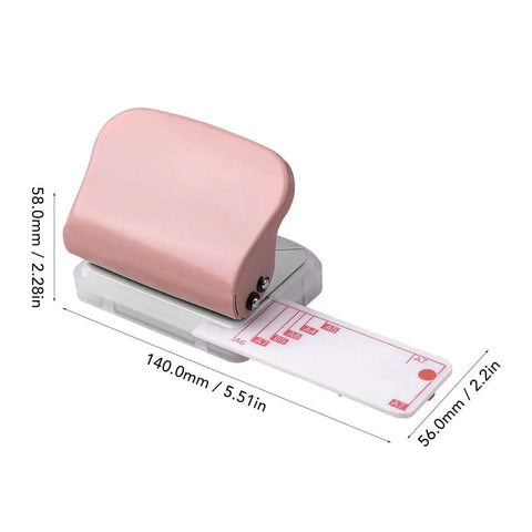 Three Hole Punch Handheld Paper Puncher With Five Sheet Capacity and alignment posts, pink metal, for B5 A5 A4 A6 A7 papers