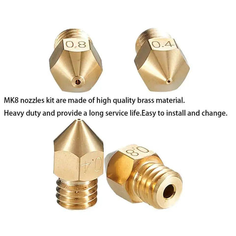 26Pcs Ender 3 Nozzles Kit MK8 Brass 3D Printer Nozzles featuring 0.4mm and 0.8mm sizes for Ender 3 Pro V2 and CR10