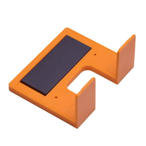Front view of Cabinet Door Mounting Jig With Magnetic Locking For No Drill Installation And Quick Cabinet Hinge Alignment in orange ABS